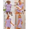 Ekouaer Maternity Shirts 3 Packs Flying Short Sleeve Nursing Tops Pregnancy Clothes(Light Purple+black+dark Blue(3pcs))