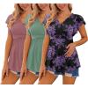 Ekouaer Maternity Shirts 3 Packs Flying Short Sleeve Nursing Tops Pregnancy Clothes(Gray Purple Red+gray-green+floral Black(3pcs))