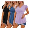 Ekouaer Maternity Shirts 3 Packs Flying Short Sleeve Nursing Tops Pregnancy Clothes(Light Purple+black+dark Blue(3pcs))