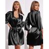 Ekouaer Women’s Satin Robe Set Lace Sexy Lingerie Robe Wedding Nightgown 2pcs Cami Bride Party Silk Pajamas Set(Black)