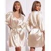 Ekouaer Women’s Satin Robe Set Lace Sexy Lingerie Robe Wedding Nightgown 2pcs Cami Bride Party Silk Pajamas Set(Champagne)
