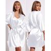 Ekouaer Women’s Satin Robe Set Lace Sexy Lingerie Robe Wedding Nightgown 2pcs Cami Bride Party Silk Pajamas Set(White)