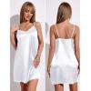 Ekouaer Women’s Satin Robe Set Lace Sexy Lingerie Robe Wedding Nightgown 2pcs Cami Bride Party Silk Pajamas Set(White)
