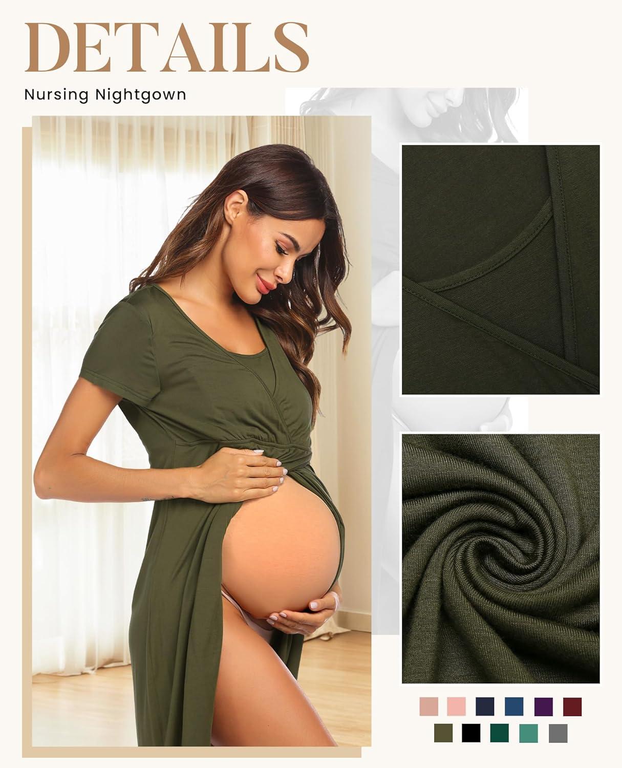 imageEkouaer Nursing Nightgown 3 In 1 Maternity Nightgown Short Sleeve Nursing Gown Breasfeeding Sleepwear Delivery DressLight Pink