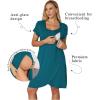 Ekouaer Nursing Nightgown 3 In 1 Maternity Nightgown Short Sleeve Nursing Gown Breasfeeding Sleepwear Delivery Dress(Blue Green)