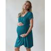 Ekouaer Nursing Nightgown 3 In 1 Maternity Nightgown Short Sleeve Nursing Gown Breasfeeding Sleepwear Delivery Dress(Blue Green)