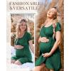 Ekouaer Nursing Nightgown 3 In 1 Maternity Nightgown Short Sleeve Nursing Gown Breasfeeding Sleepwear Delivery Dress(Deep Green)