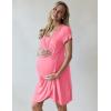 Ekouaer Nursing Nightgown 3 In 1 Maternity Nightgown Short Sleeve Nursing Gown Breasfeeding Sleepwear Delivery Dress(Deep Pink)