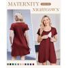 Ekouaer Nursing Nightgown 3 In 1 Maternity Nightgown Short Sleeve Nursing Gown Breasfeeding Sleepwear Delivery Dress(Wine Red)