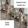 Ekouaer Robe Sets for Women Sleepwear Rib Knit Bodycon Nightgown with Robes Set 2 Piece Soft Lightweight Loungewear(Khaki)