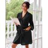 Ekouaer Robes for Women Waffle Knee Length Bathrobe Lightweight Soft Sleepwear V neck 3/4 Casual Ladies Loungewear S-XXL(Black)