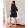 Ekouaer Robes for Women Waffle Knee Length Bathrobe Lightweight Soft Sleepwear V neck 3/4 Casual Ladies Loungewear S-XXL(Black)