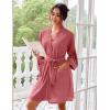 Ekouaer Robes for Women Waffle Knee Length Bathrobe Lightweight Soft Sleepwear V neck 3/4 Casual Ladies Loungewear S-XXL(Gray Purple)