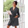 Ekouaer Robes for Women Waffle Knee Length Bathrobe Lightweight Soft Sleepwear V neck 3/4 Casual Ladies Loungewear S-XXL(Grey)