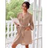 Ekouaer Robes for Women Waffle Knee Length Bathrobe Lightweight Soft Sleepwear V neck 3/4 Casual Ladies Loungewear S-XXL(Khaki)