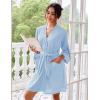 Ekouaer Robes for Women Waffle Knee Length Bathrobe Lightweight Soft Sleepwear V neck 3/4 Casual Ladies Loungewear S-XXL(Light Blue)