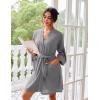 Ekouaer Robes for Women Waffle Knee Length Bathrobe Lightweight Soft Sleepwear V neck 3/4 Casual Ladies Loungewear S-XXL(Light Grey)