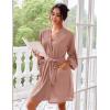 Ekouaer Robes for Women Waffle Knee Length Bathrobe Lightweight Soft Sleepwear V neck 3/4 Casual Ladies Loungewear S-XXL(Piink)