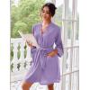 Ekouaer Robes for Women Waffle Knee Length Bathrobe Lightweight Soft Sleepwear V neck 3/4 Casual Ladies Loungewear S-XXL(Purple)