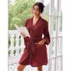 Ekouaer Robes for Women Waffle Knee Length Bathrobe Lightweight Soft Sleepwear V neck 3/4 Casual Ladies Loungewear S-XXL(Wine Red)