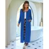Ekouaer Women Long House Coat Zipper Front Robes Full Length Nightgowns with Pockets Striped Loungewear(Navy, XX-Large)