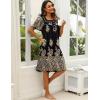 Ekouaer Women’s House Dress with Pockets Moomoo Dresses Short Sleeve Mumu Nightgown Lounge Dress Button Down Sleepwear(Black Gold)