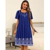 Ekouaer Women’s House Dress with Pockets Moomoo Dresses Short Sleeve Mumu Nightgown Lounge Dress Button Down Sleepwear(Blue Boho)