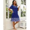 Ekouaer Women’s House Dress with Pockets Moomoo Dresses Short Sleeve Mumu Nightgown Lounge Dress Button Down Sleepwear(Blue Boho)