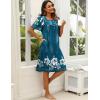 Ekouaer Women’s House Dress with Pockets Moomoo Dresses Short Sleeve Mumu Nightgown Lounge Dress Button Down Sleepwear(Blue With Flower)
