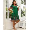 Ekouaer Women’s House Dress with Pockets Moomoo Dresses Short Sleeve Mumu Nightgown Lounge Dress Button Down Sleepwear(Green Feather)
