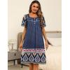 Ekouaer Women’s House Dress with Pockets Moomoo Dresses Short Sleeve Mumu Nightgown Lounge Dress Button Down Sleepwear(Navy Blue Boho)