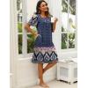 Ekouaer Women’s House Dress with Pockets Moomoo Dresses Short Sleeve Mumu Nightgown Lounge Dress Button Down Sleepwear(Navy Blue Boho)