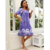Ekouaer Women’s House Dress with Pockets Moomoo Dresses Short Sleeve Mumu Nightgown Lounge Dress Button Down Sleepwear(Purple With Flower)