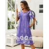 Ekouaer Women’s House Dress with Pockets Moomoo Dresses Short Sleeve Mumu Nightgown Lounge Dress Button Down Sleepwear(Purple With Flower)