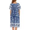 Ekouaer Womens Nightgown Short Sleeve House Dress with Pockets-Floral Print Mumu Dress(Blue Bohemian Flowers)