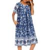 Ekouaer Womens Nightgown Short Sleeve House Dress with Pockets-Floral Print Mumu Dress(Blue Bohemian Flowers)