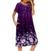 Ekouaer Womens Nightgown Short Sleeve House Dress with Pockets-Floral Print Mumu Dress(Purple Black Floral)