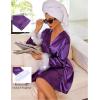 Ekouaer Women’s Satin Robe Short Bridesmaid Bride Feather Bridal Robe Kimono Silky Long Sleeve Bathrobe(Purple)