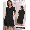 Ekouaer Zipper Robes for Women Short Knit Bathrobes Lightweight Knee Length Housecoat with Pockets Nightgown S-3XL(Black)