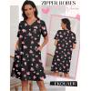 Ekouaer Zipper Robes for Women Short Knit Bathrobes Lightweight Knee Length Housecoat with Pockets Nightgown S-3XL(Black Pink Heart)