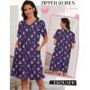 Ekouaer Zipper Robes for Women Short Knit Bathrobes Lightweight Knee Length Housecoat with Pockets Nightgown S-3XL(Moon)