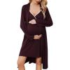 Ekouaer Nursing gown and Robe Set Delivery Nightgown Maternity Pajamas Hospital Pregnancy Clothes Dark Burgundy Large