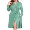 Ekouaer Plus Size Robes for Women Lightweight Bathrobe V Neck Kimono Loungewear Soft Maternity Robes with Pockets Gray Green,4X