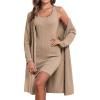Ekouaer Robe Sets for Women Sleepwear Rib Knit Bodycon Nightgown with Robes Set 2 Piece Soft Lightweight Loungewear(Khaki)
