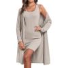 Ekouaer Robe Sets for Women Sleepwear Rib Knit Bodycon Nightgown with Robes Set 2 Piece Soft Lightweight Loungewear(Light Gray)