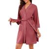 Ekouaer Robes for Women Waffle Knee Length Bathrobe Lightweight Soft Sleepwear V neck 3/4 Casual Ladies Loungewear S-XXL(Gray Purple)