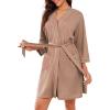 Ekouaer Robes for Women Waffle Knee Length Bathrobe Lightweight Soft Sleepwear V neck 3/4 Casual Ladies Loungewear S-XXL(Khaki)