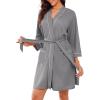 Ekouaer Robes for Women Waffle Knee Length Bathrobe Lightweight Soft Sleepwear V neck 3/4 Casual Ladies Loungewear S-XXL(Light Grey)