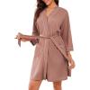 Ekouaer Robes for Women Waffle Knee Length Bathrobe Lightweight Soft Sleepwear V neck 3/4 Casual Ladies Loungewear S-XXL(Piink)