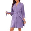 Ekouaer Robes for Women Waffle Knee Length Bathrobe Lightweight Soft Sleepwear V neck 3/4 Casual Ladies Loungewear S-XXL(Purple)